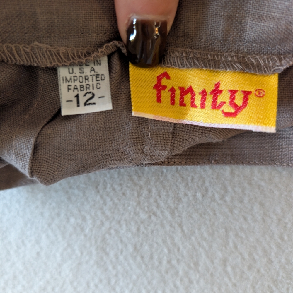 Vintage Finity Taupe Linen Pleated Knee Length Skirt Size 12 Small Natural Eco image 5